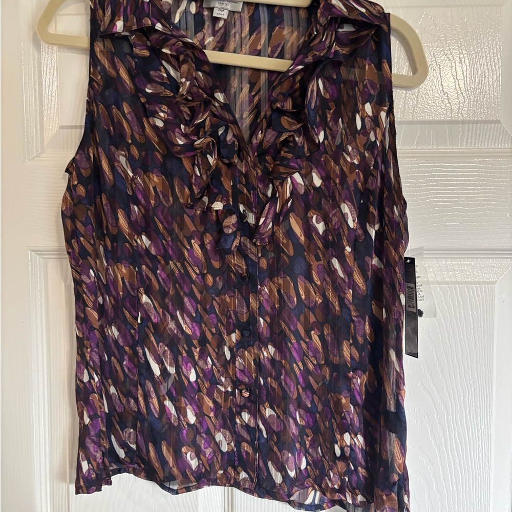 Tahari ASL NWT Ruffled Sleeveless Blouse